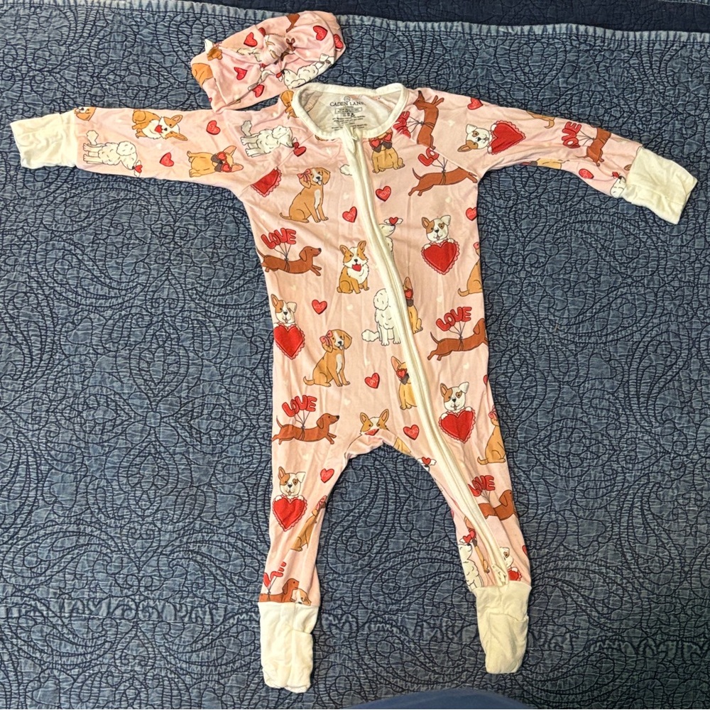 Caden Lane Pink Dog Print Valentine’s Day Footie